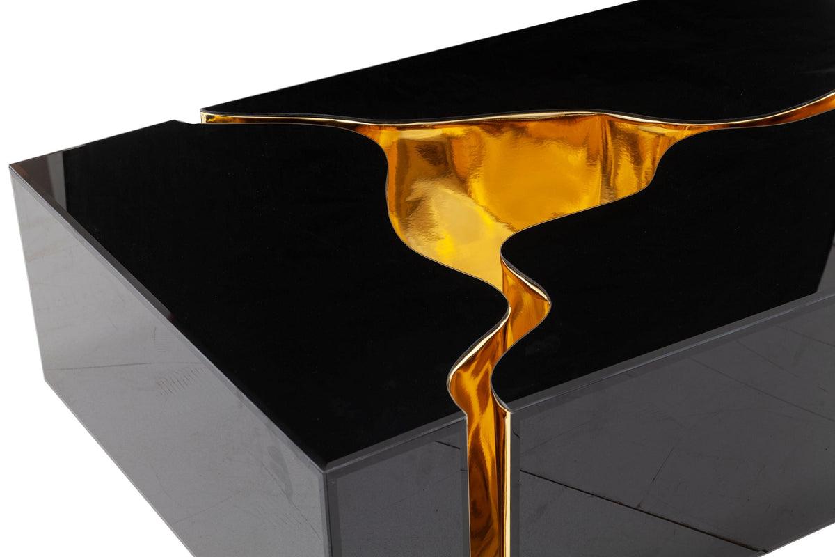 Leah 3-piece coffee table set, side view highlighting gold frame details