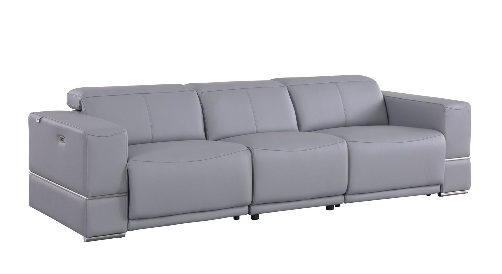Franco power reclining loveseat with console, cupholders, and wireless charger in light blue leather match, side view