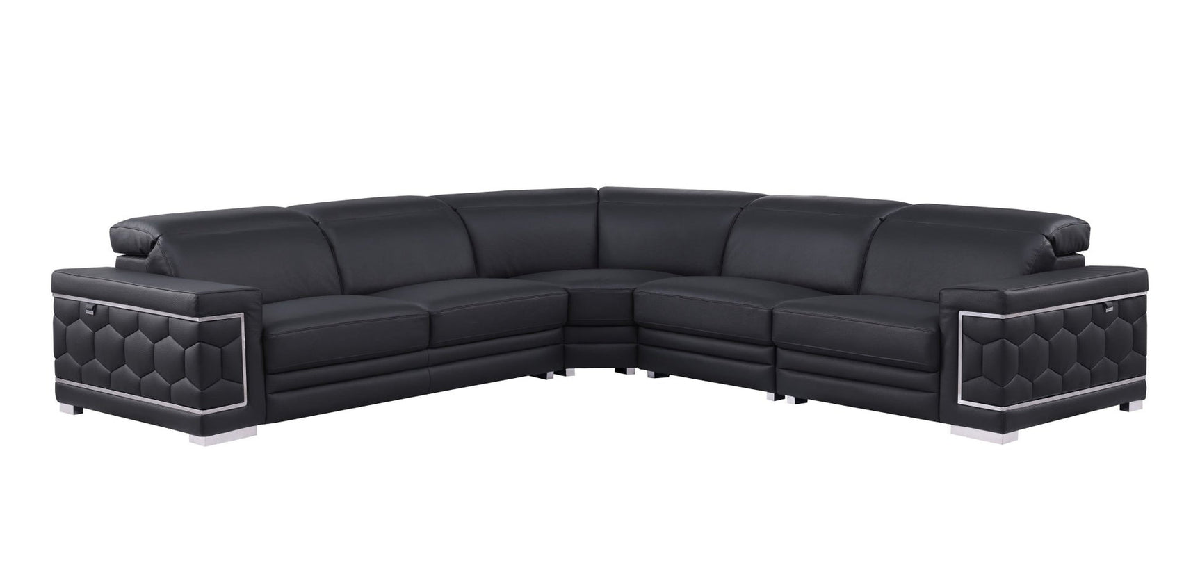 Front main view of Favo Black Leather Sectional sofa