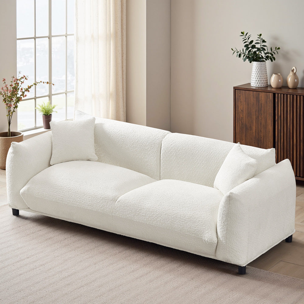 side perspective of Veronica Cream Boucle Sofa