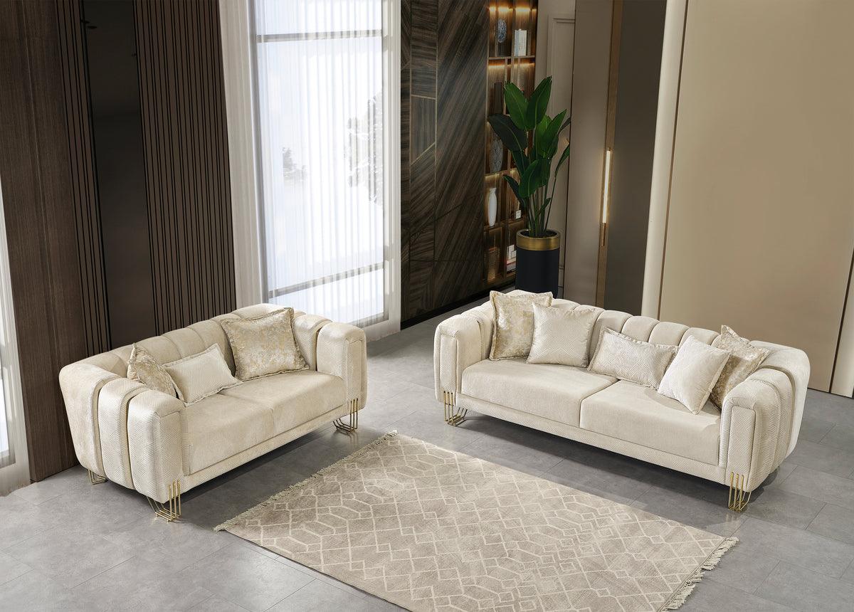 Side view of Ella Ivory Velvet Sofa and Loveseat
