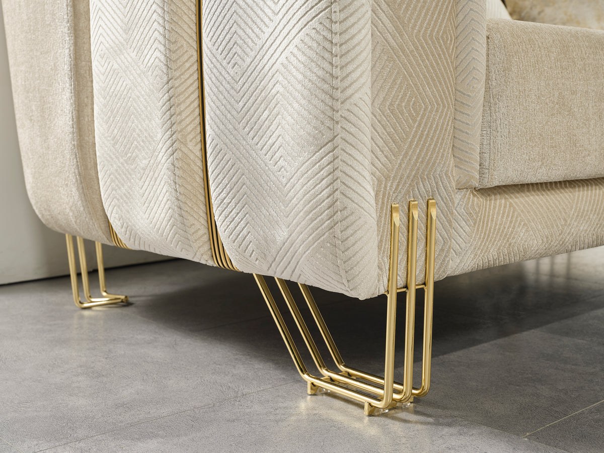 Ivory velvet loveseat front angle