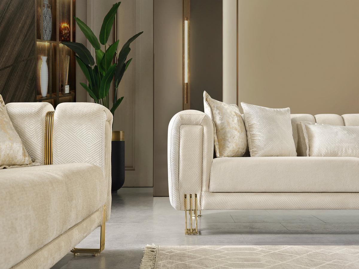 Detail of loveseat velvet and cushions
