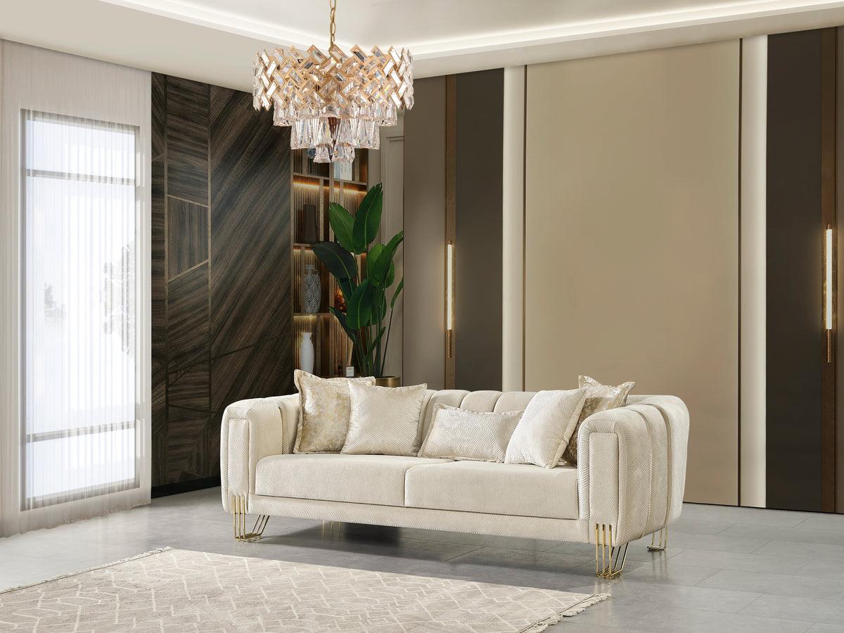 Ella Ivory Velvet Sofa and Loveseat front angle