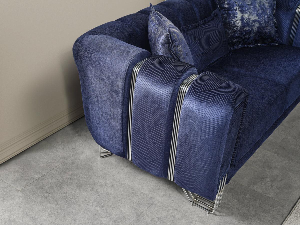 Ella Navy Velvet Sofa & Loveseat angled main view