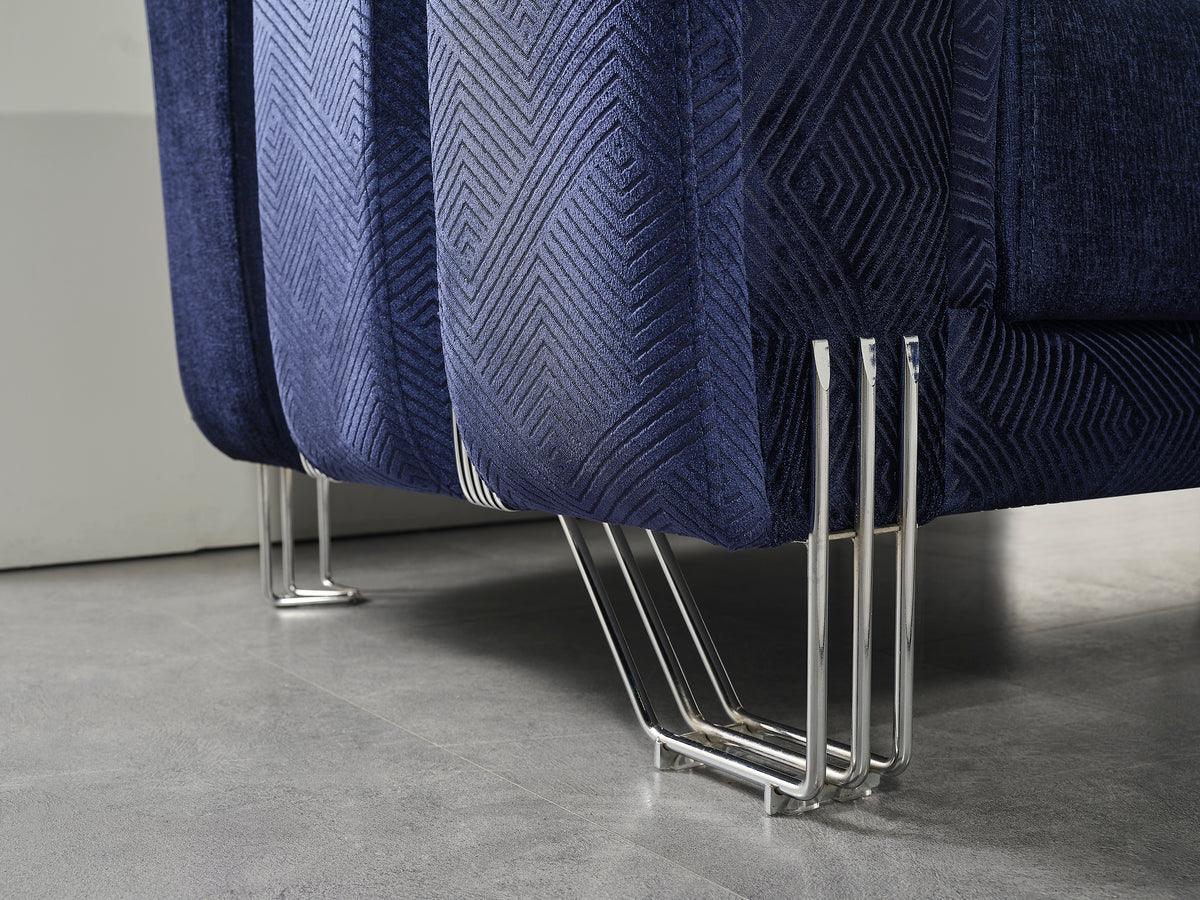 Ella Navy Velvet Sofa & Loveseat front angle