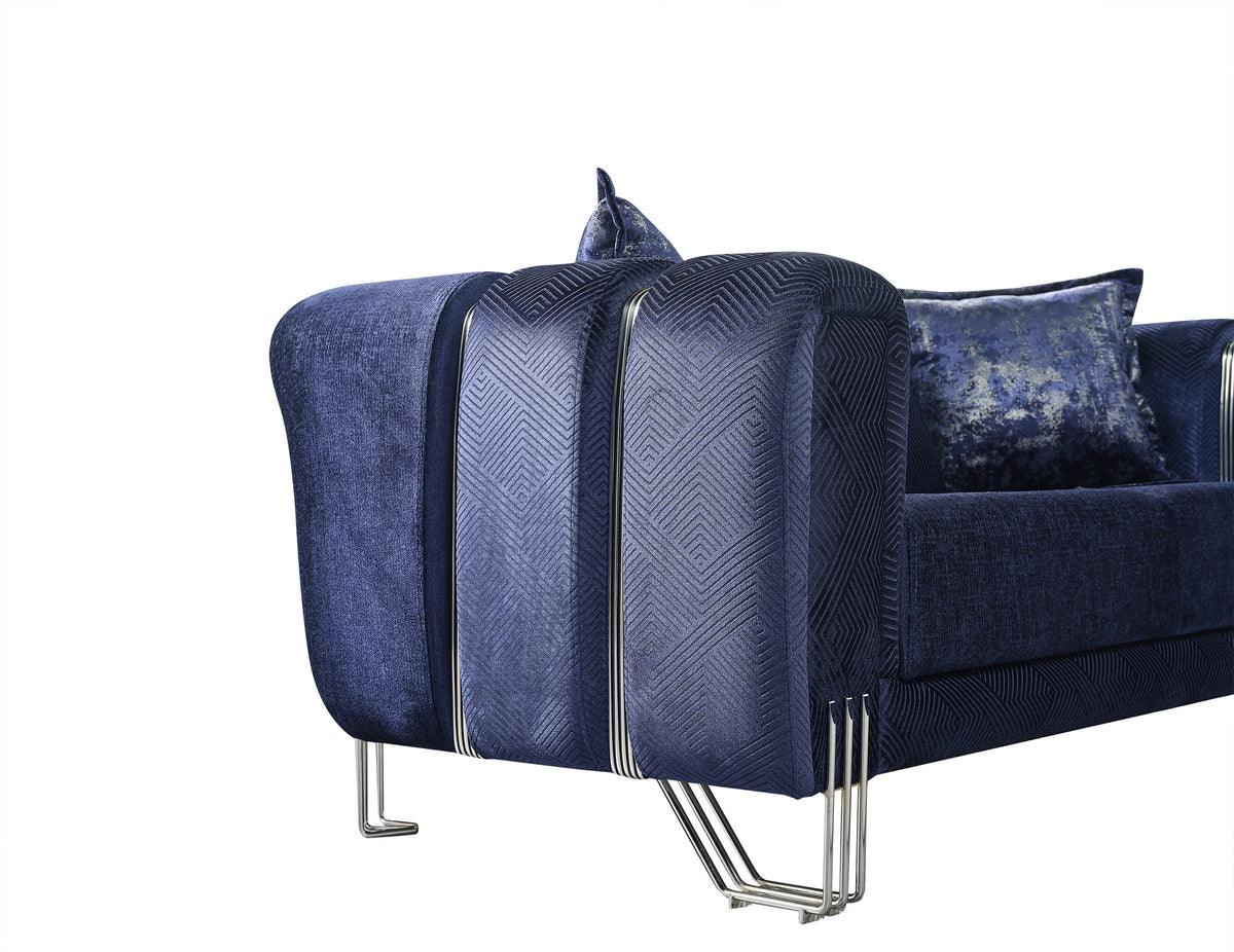 Ella Navy Velvet Loveseat detailed upholstery view