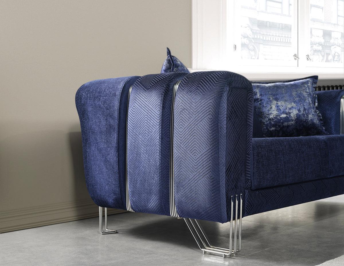 Ella Navy Velvet Loveseat side angle