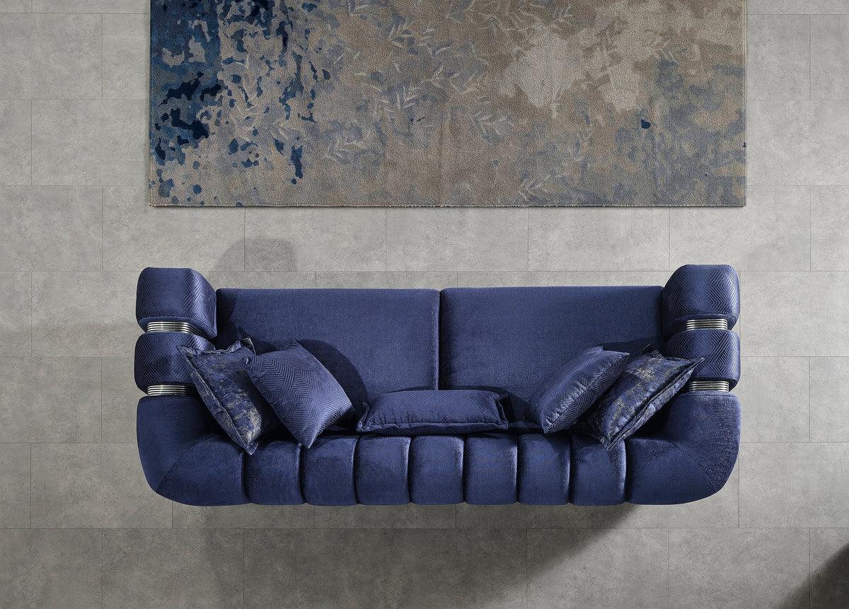 Ella Navy Velvet Sofa & Loveseat side profile