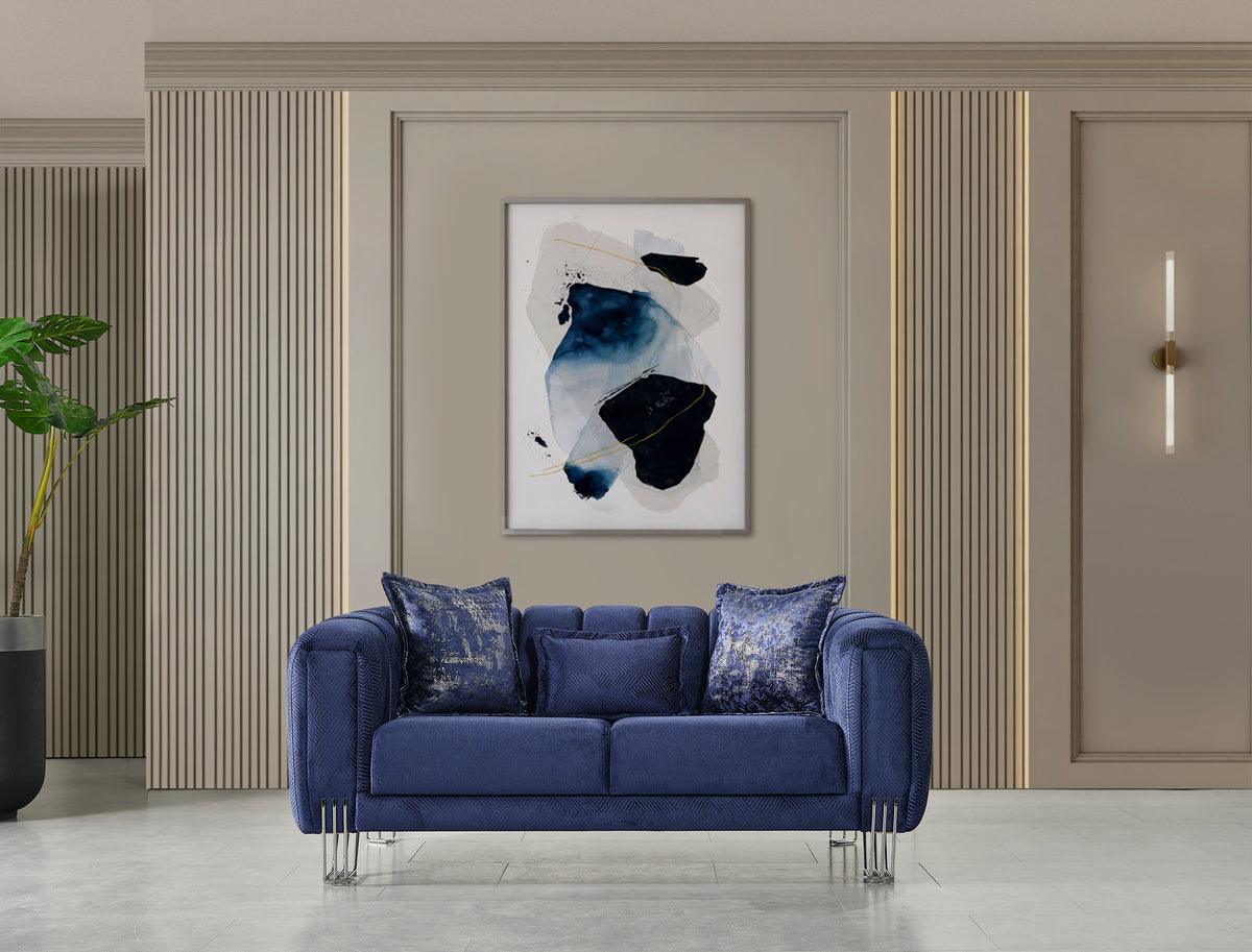 Ella Navy Velvet Loveseat side view