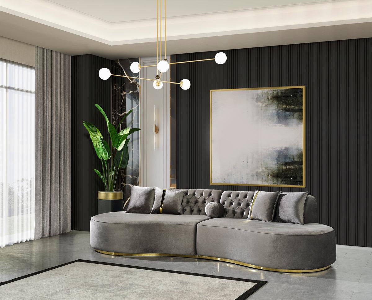 Sophia Gray Velvet Curved Sectional sofa side view