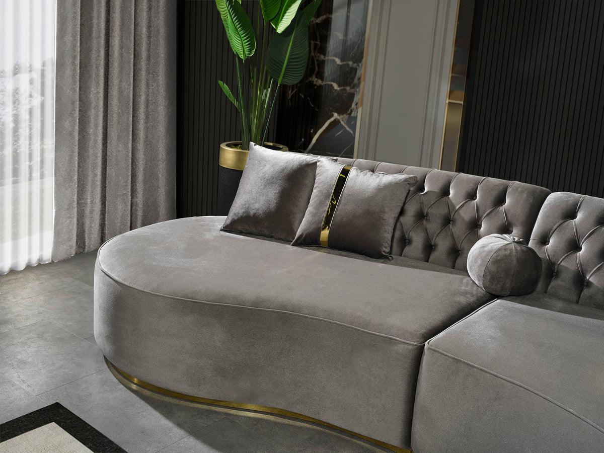 Sophia Gray Velvet Curved Sectional sofa in living room setting