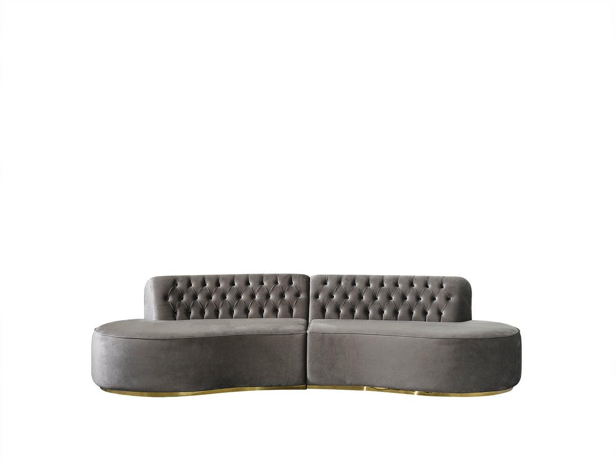 Sophia Gray Velvet Curved Sectional sofa second side view