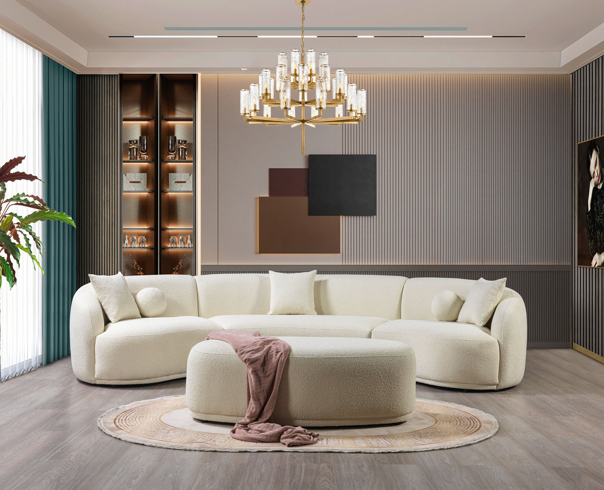 Emily Ivory Boucle 3-Piece Curved 138" Sectional