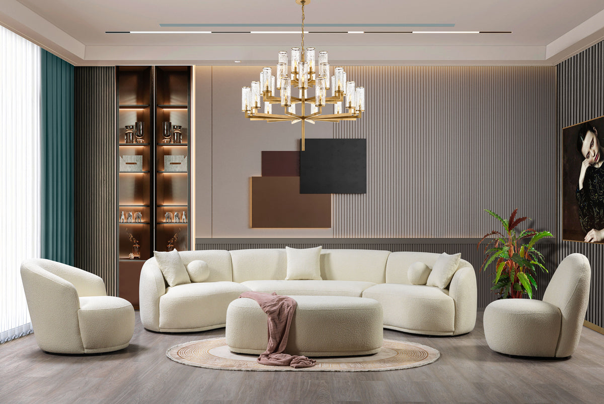 Emily Ivory Boucle 3-Piece Curved 138" Sectional