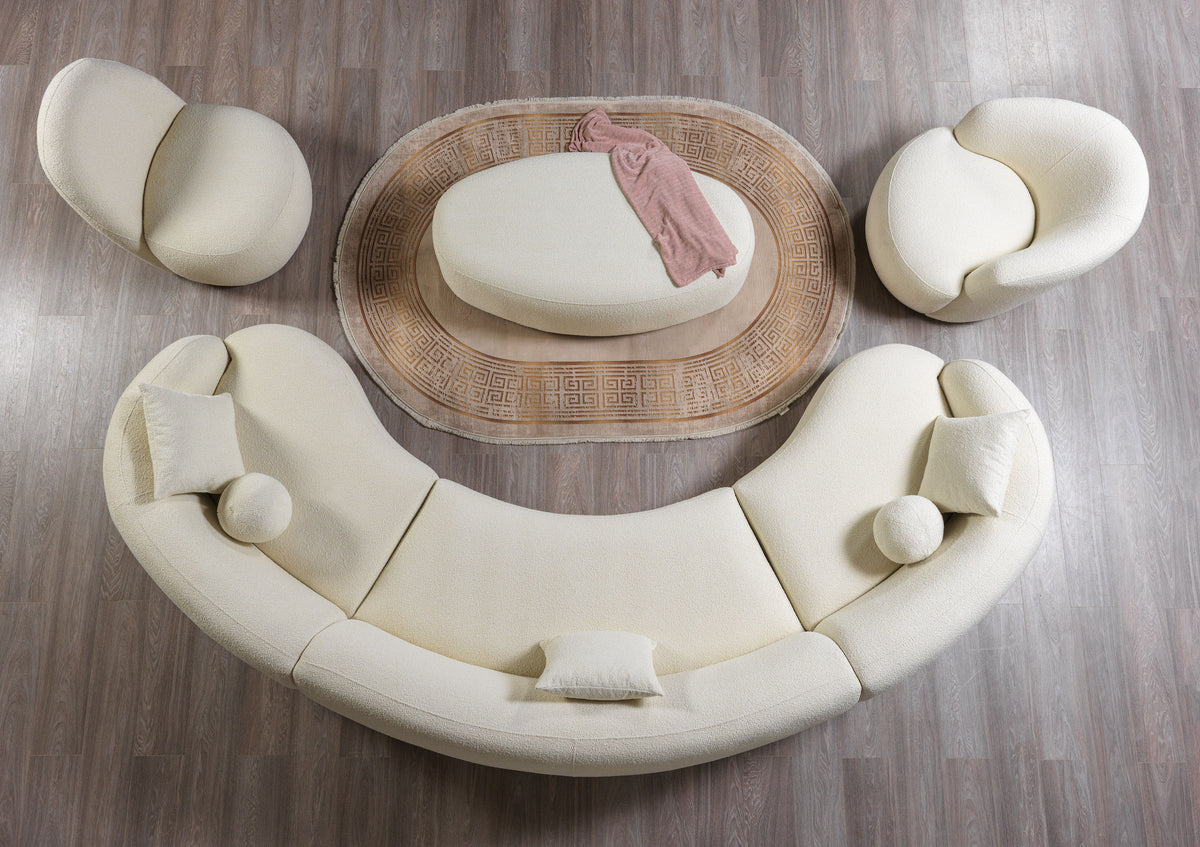 Emily Ivory Boucle 3-Piece Curved 138" Sectional