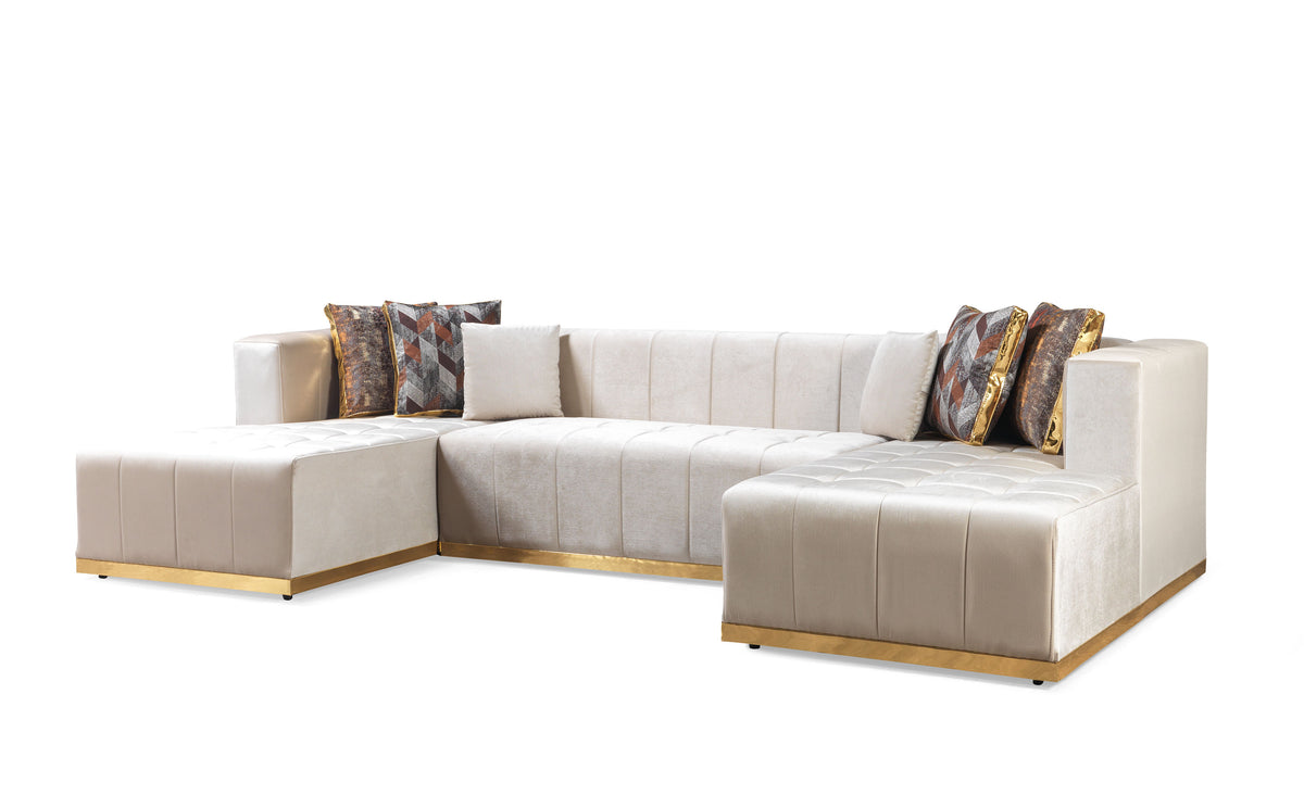Main view of ivory velvet double chaise sectional sofa