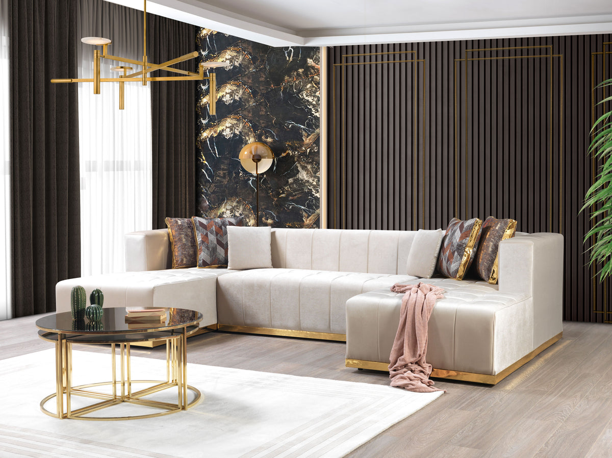 Amelia Ivory Velvet Double Chaise 140 Sectional sofa side view