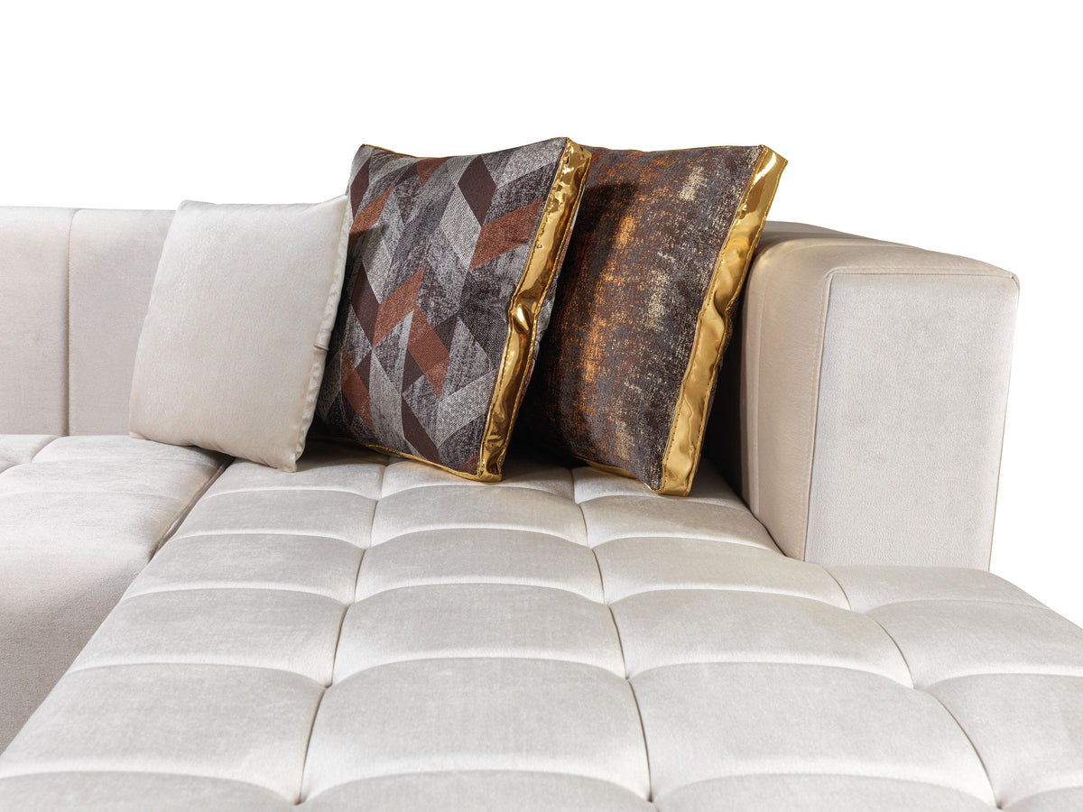 Living area featuring Amelia ivory velvet sectional sofa