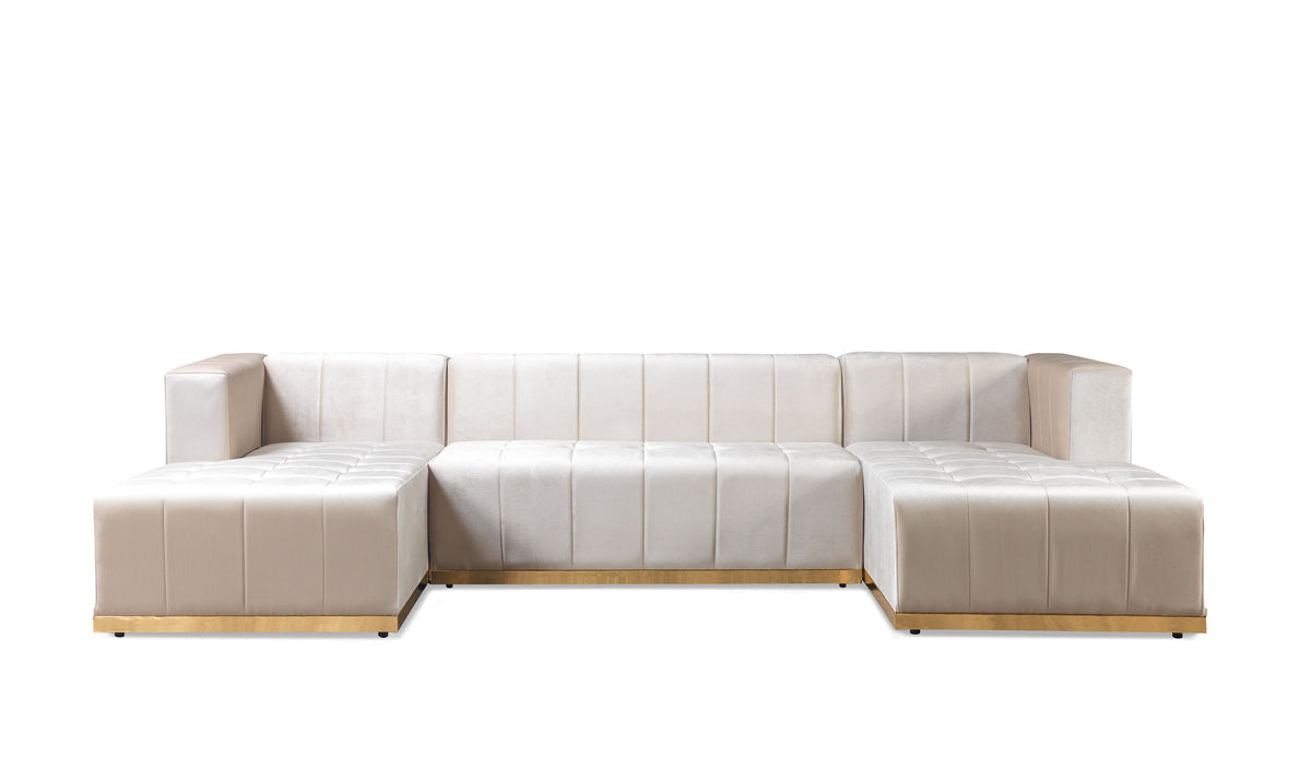 Room view with Amelia ivory velvet sectional sofa styled