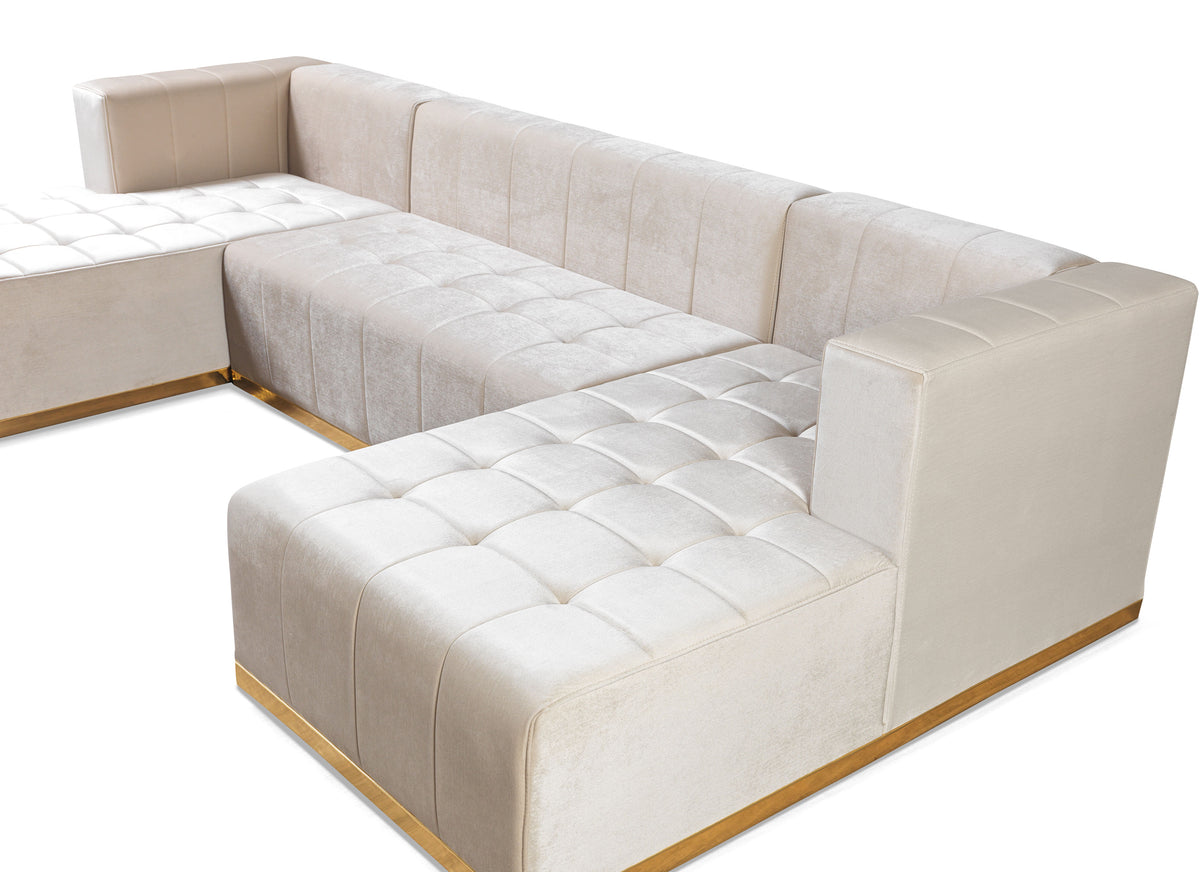 Main angle of ivory velvet double chaise sectional