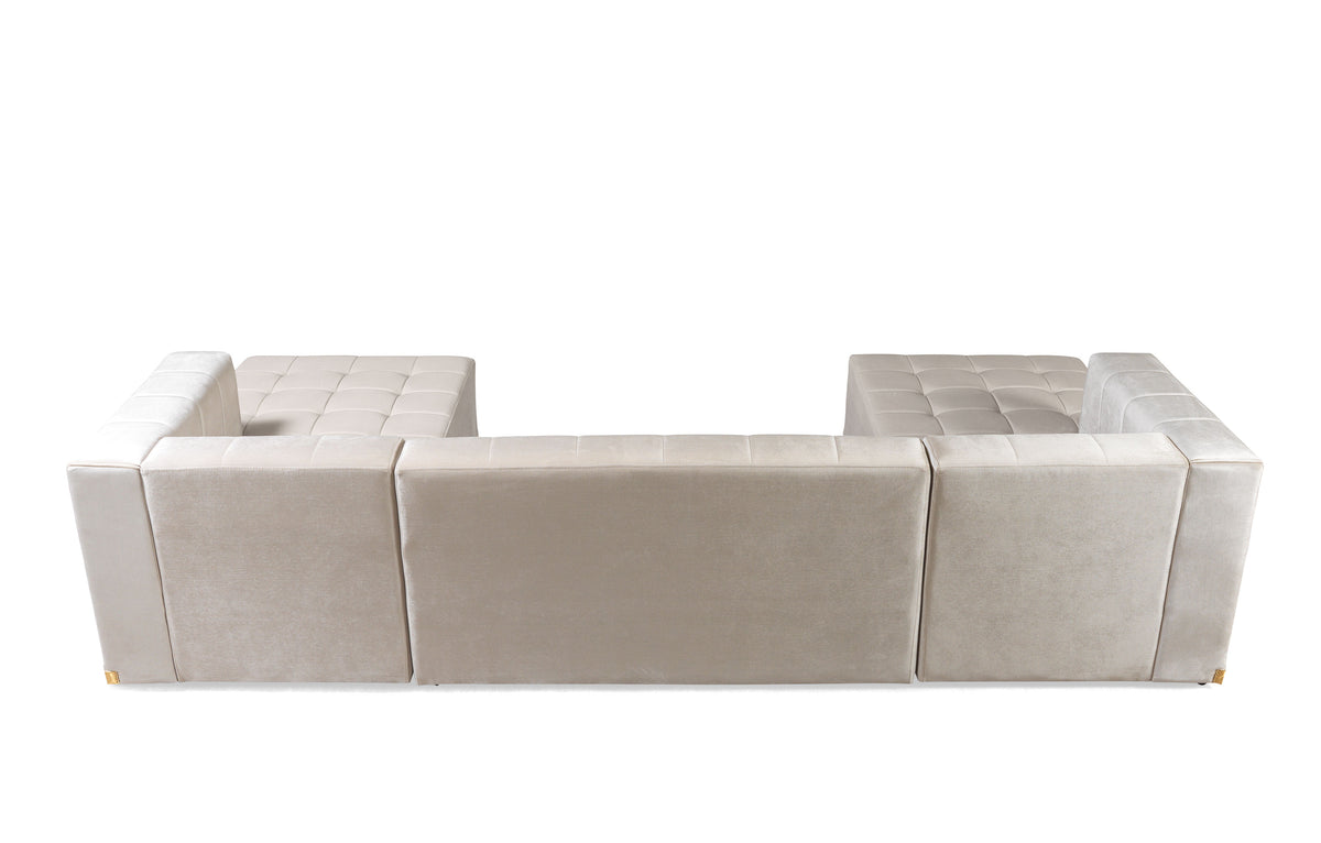 Close-up detail of plush velvet upholstery on sectional