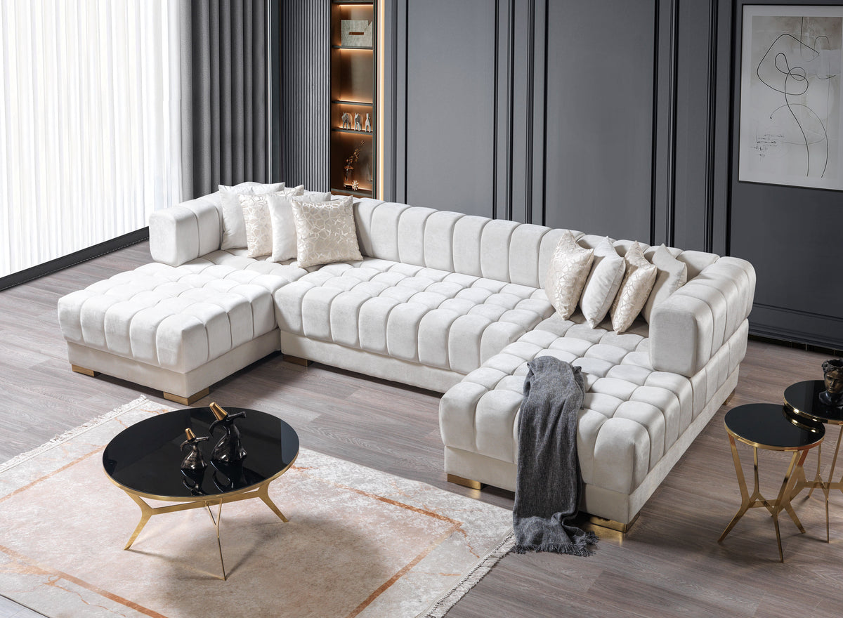 main view of Mia Ivory Velvet Double Chaise Sectional sectional sofa