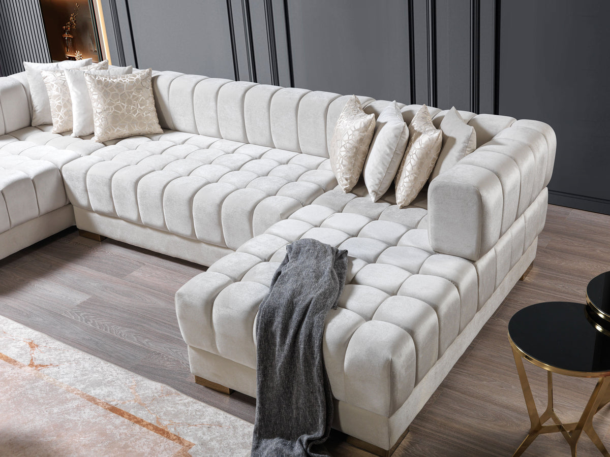 main view of Mia Ivory Velvet Double Chaise Sectional sectional sofa