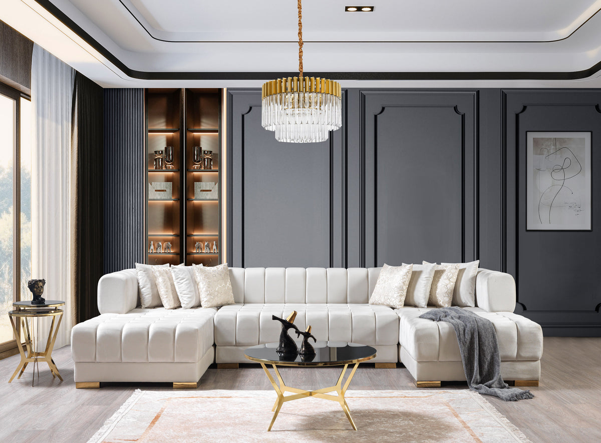 side view of Mia Ivory Velvet Double Chaise Sectional sectional sofa