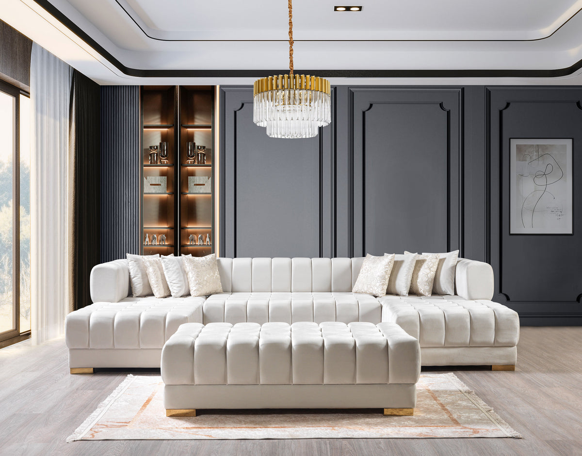 room view of Mia Ivory Velvet Double Chaise Sectional sectional sofa