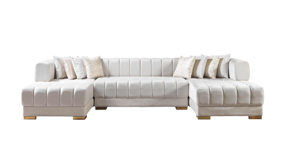 main view of Mia Ivory Velvet Double Chaise Sectional sectional sofa