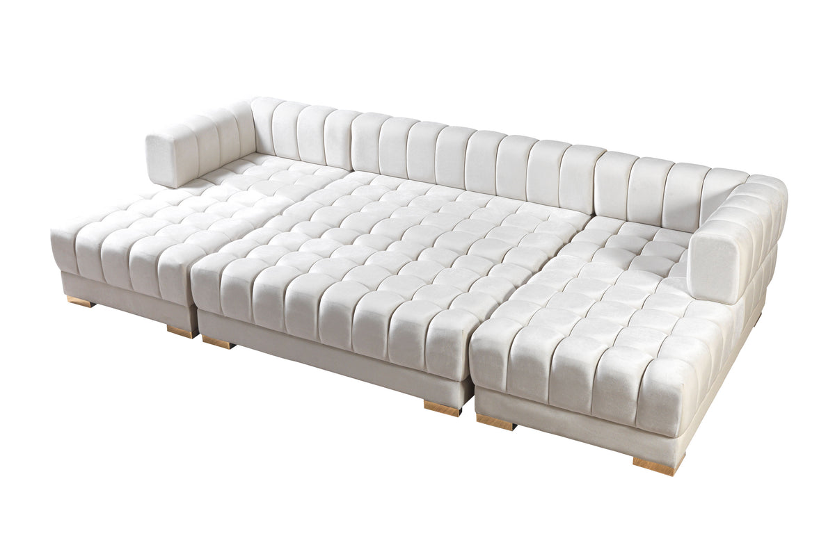 room view of Mia Ivory Velvet Double Chaise Sectional sectional sofa