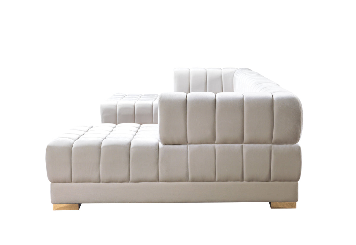 detail view of Mia Ivory Velvet Double Chaise Sectional sectional sofa