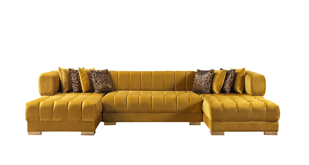 Front view of sectional showing chaise and loveseat