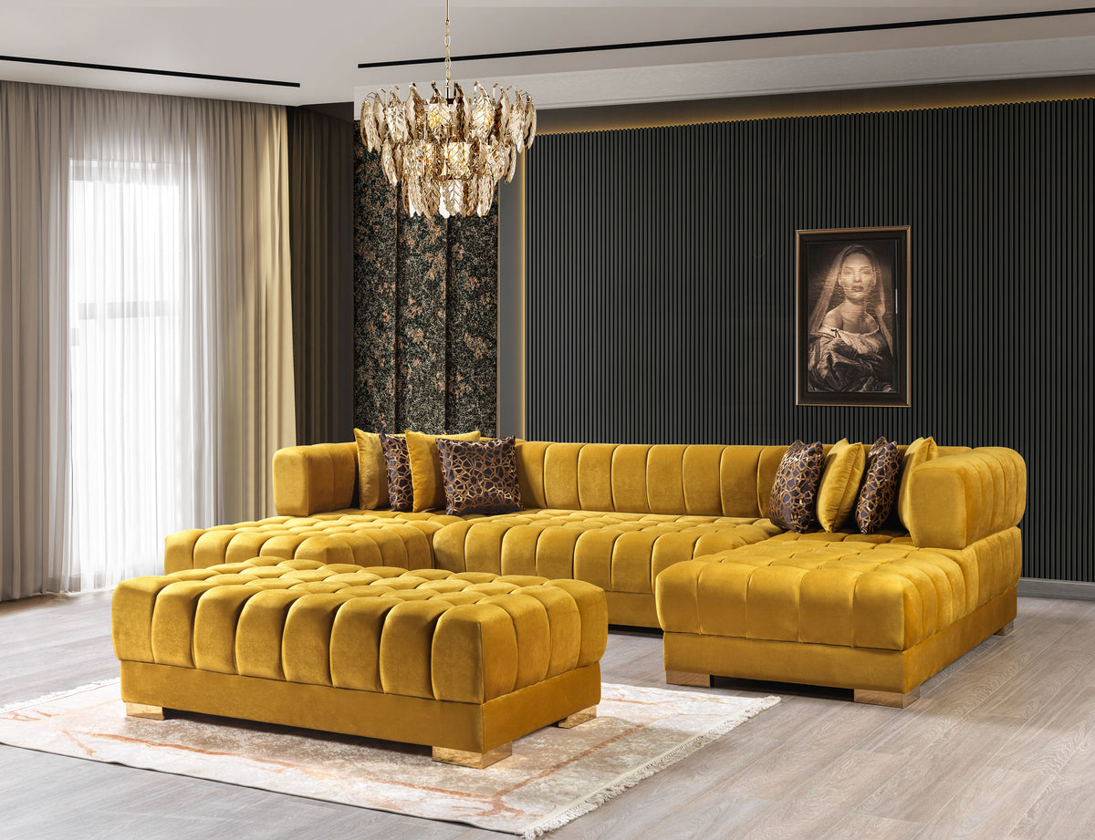 Side angle of Mia Mustard Velvet Double Chaise Sectional