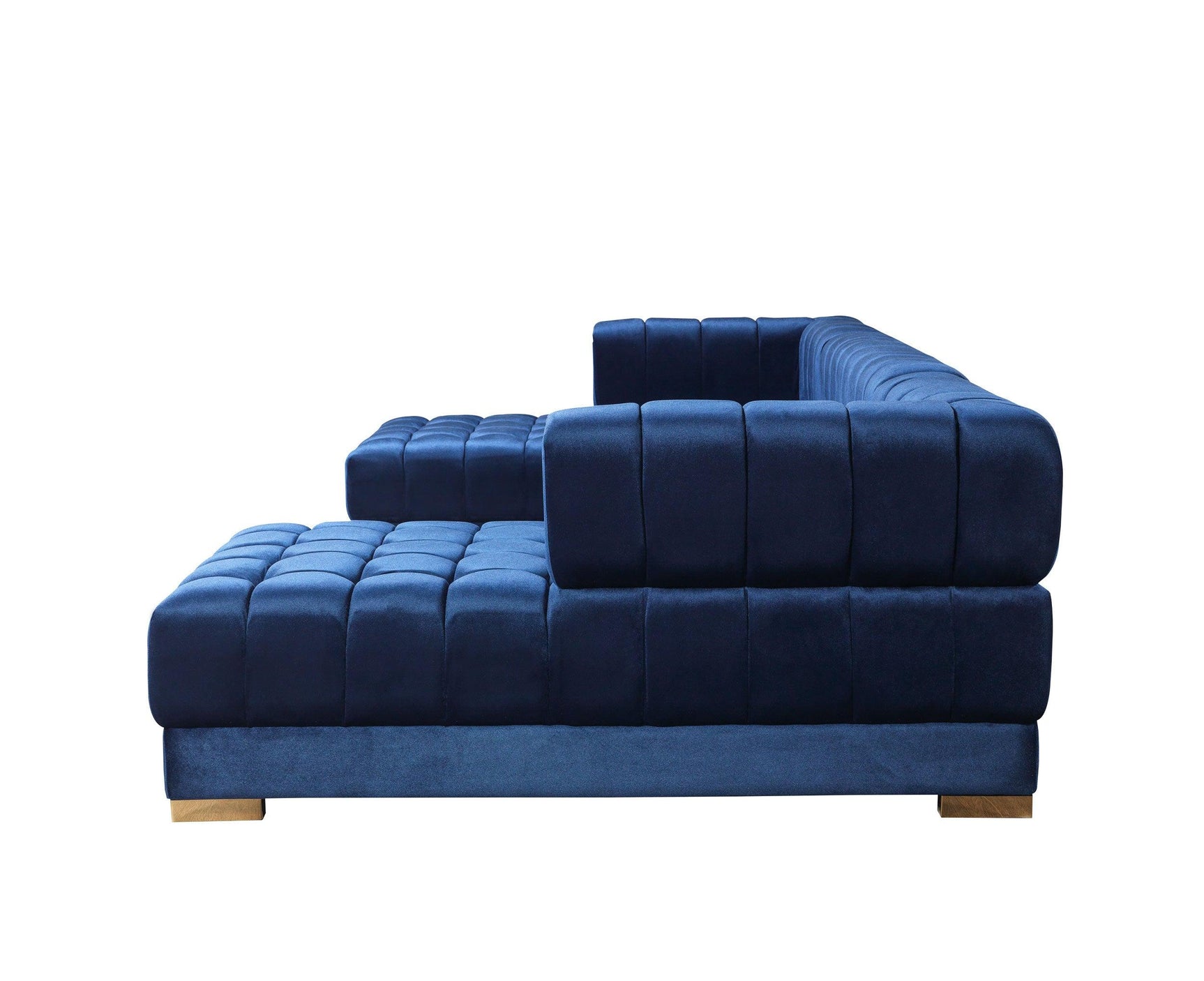 wide front view of Mia Blue Velvet Double Chaise Sectional