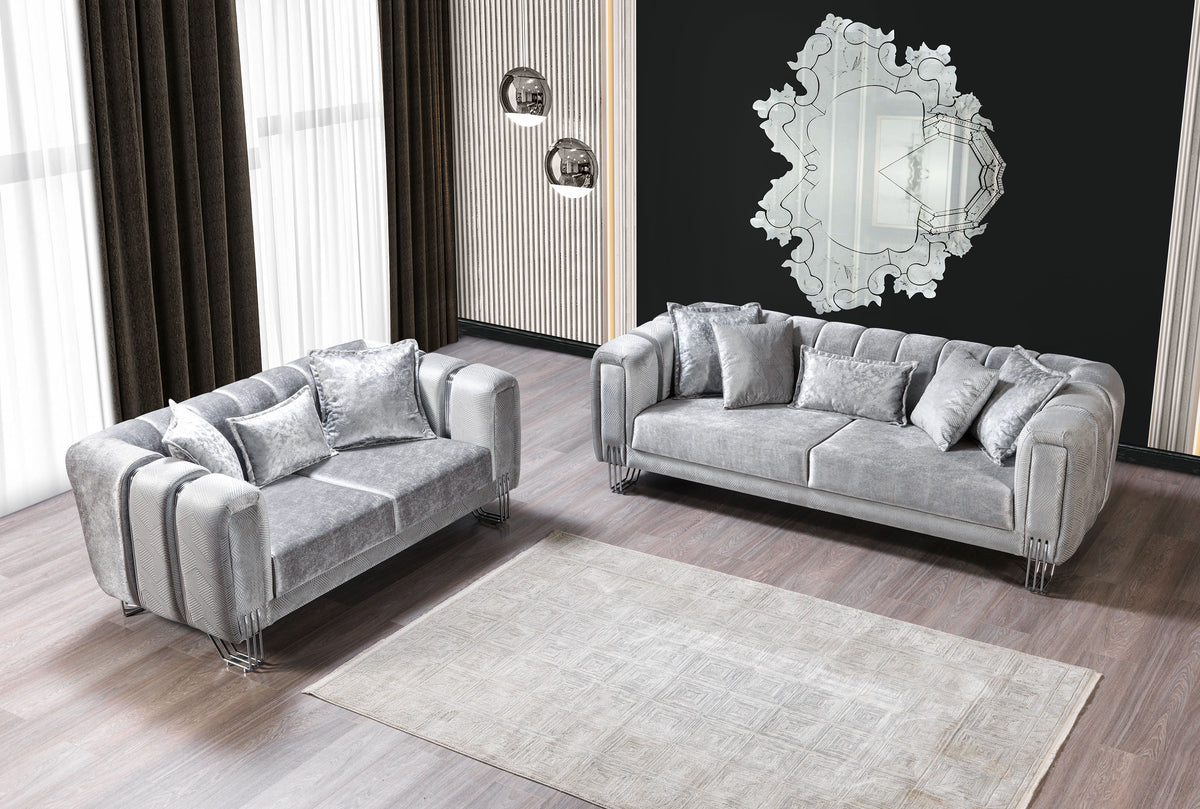 Ella Silver Velvet Sofa 89" fabric detail close-up