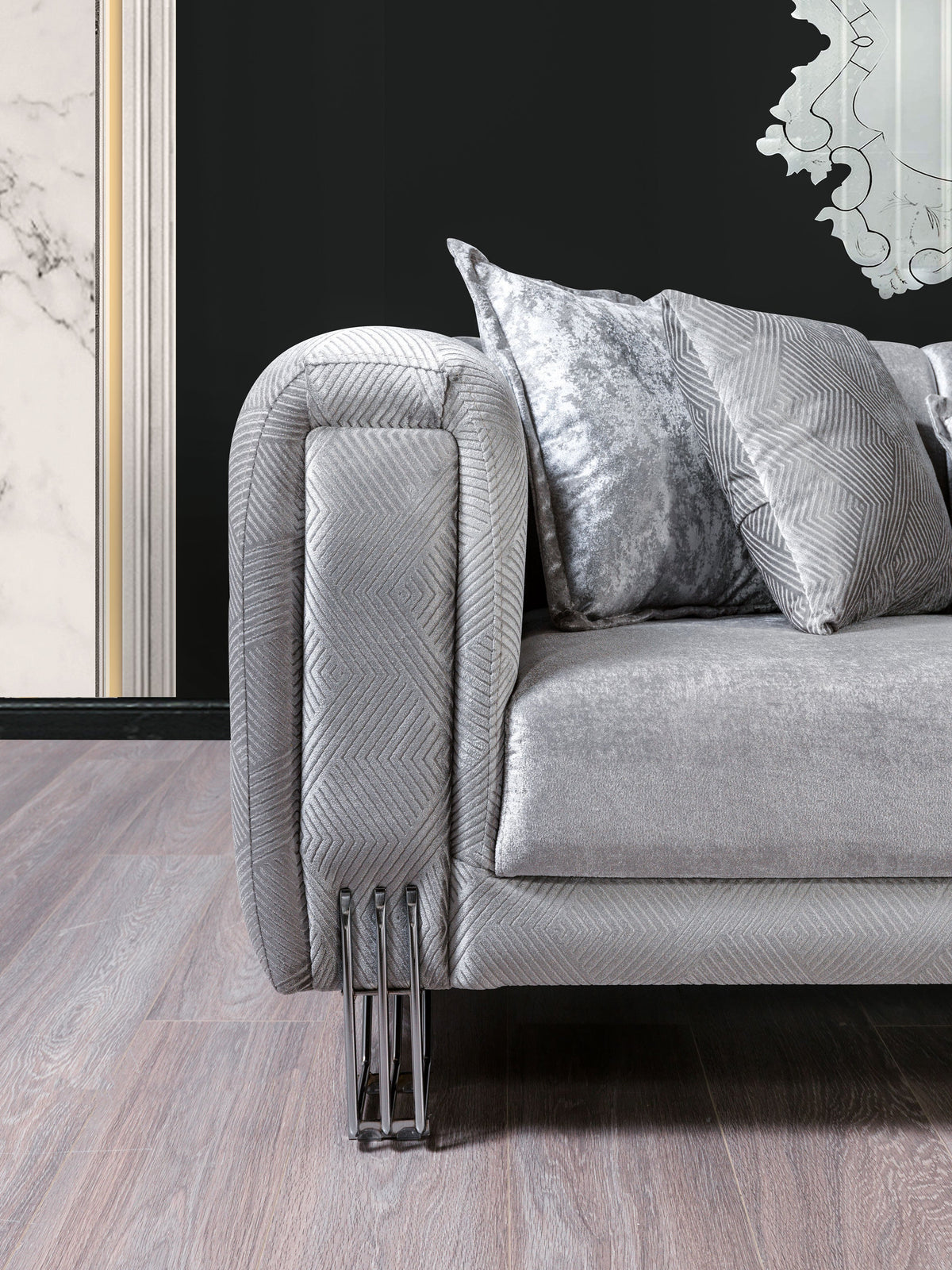 Santana Silver Velvet Sofa view 7