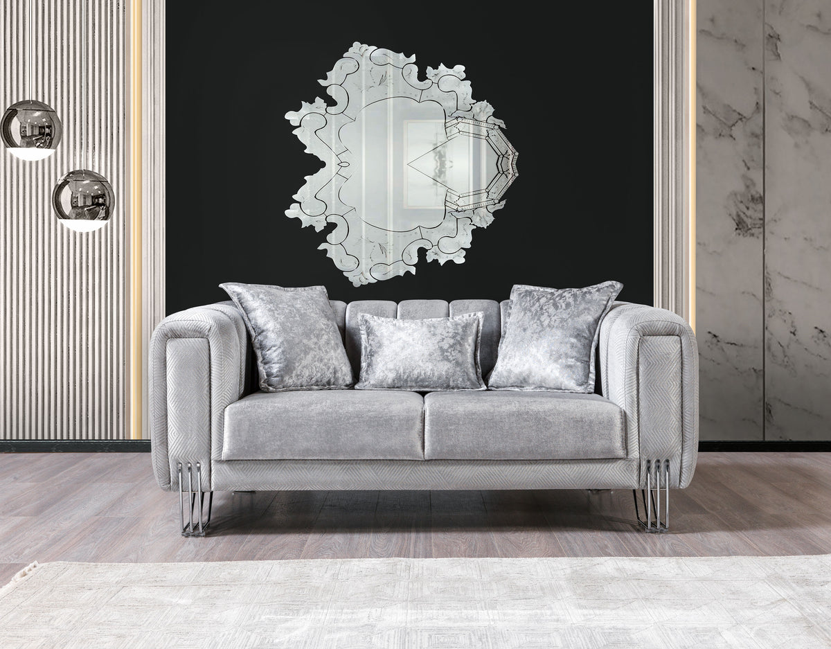 Ella Silver Velvet Loveseat 69" fabric close-up