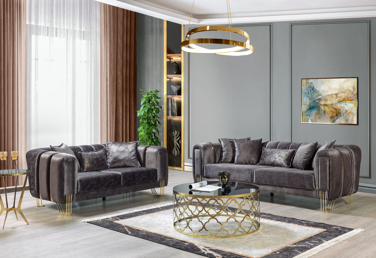 Ella Smoke Velvet Sofa side view