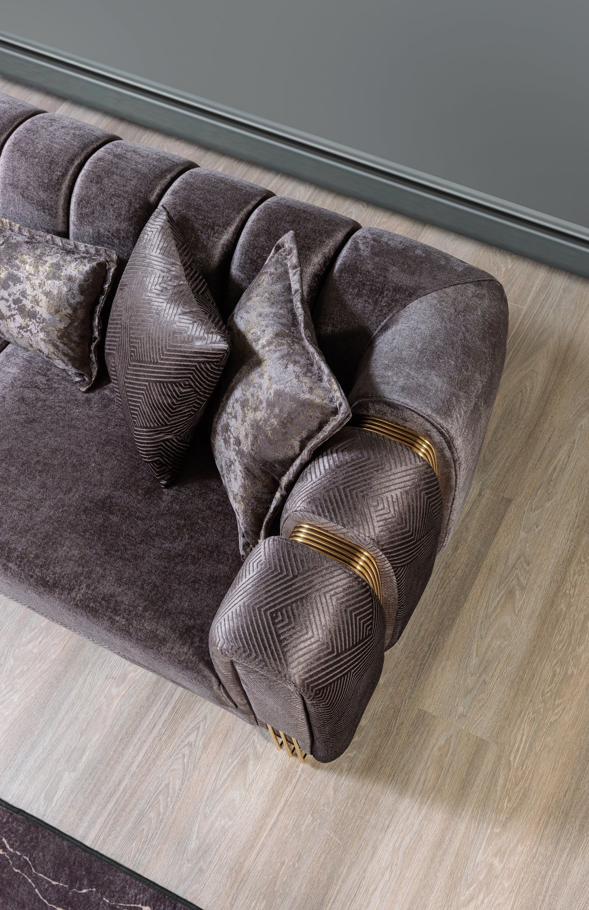 Ella Smoke Velvet Sofa seating area