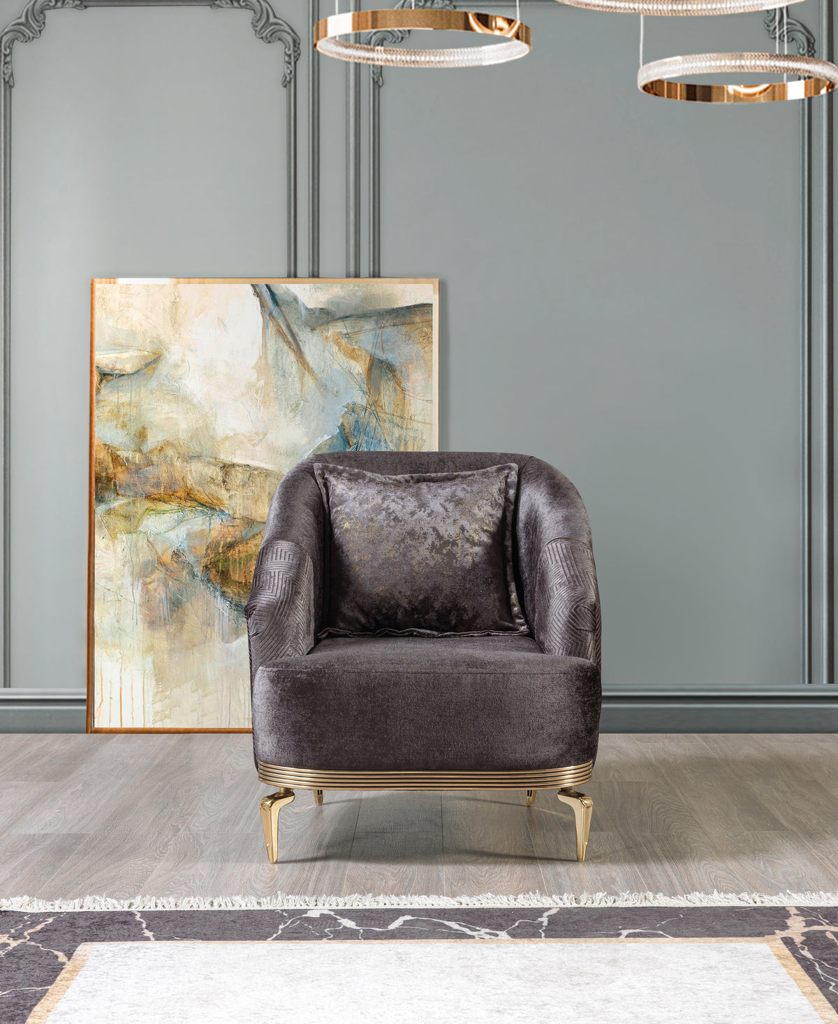 Ella Smoke Velvet Sofa and Loveseat set top view
