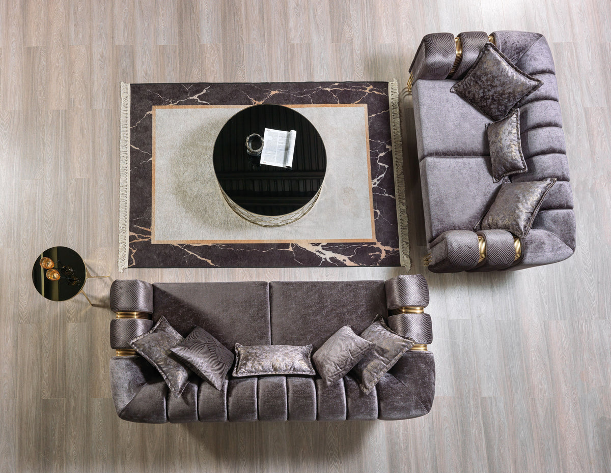Ella Smoke Velvet Sofa armrest close-up