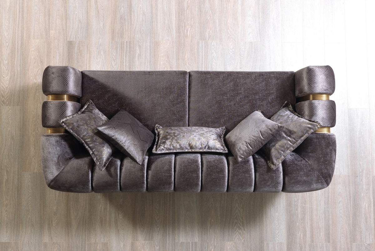 Ella Smoke Velvet Loveseat cushion detail