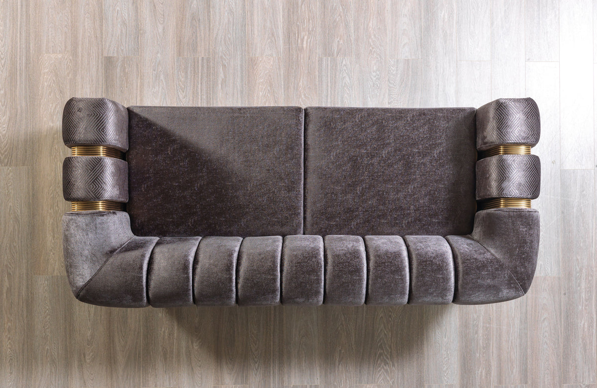 Ella Smoke Velvet Loveseat back view