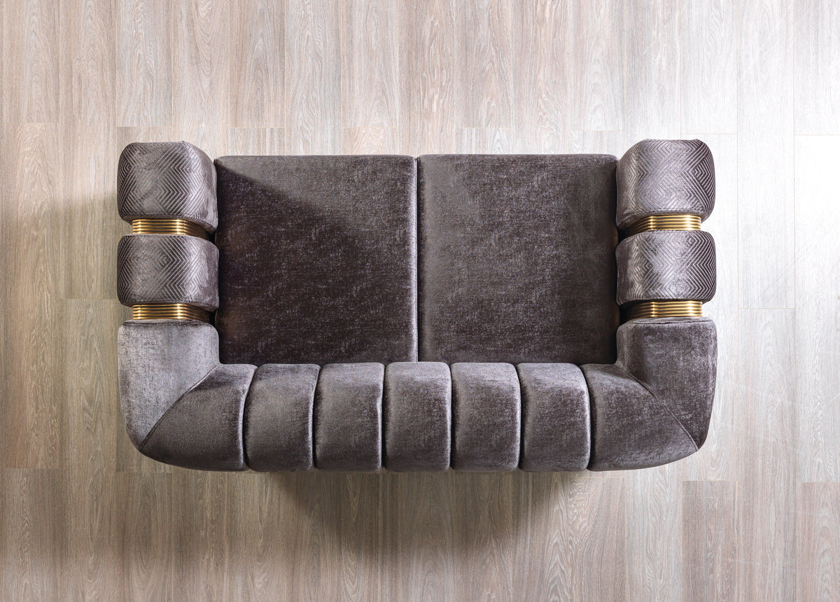 Ella Smoke Velvet Sofa corner stitching detail