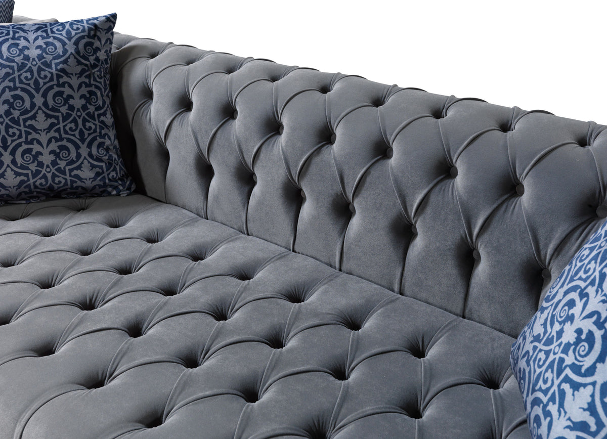 Close-up of the velvet texture on sectional
