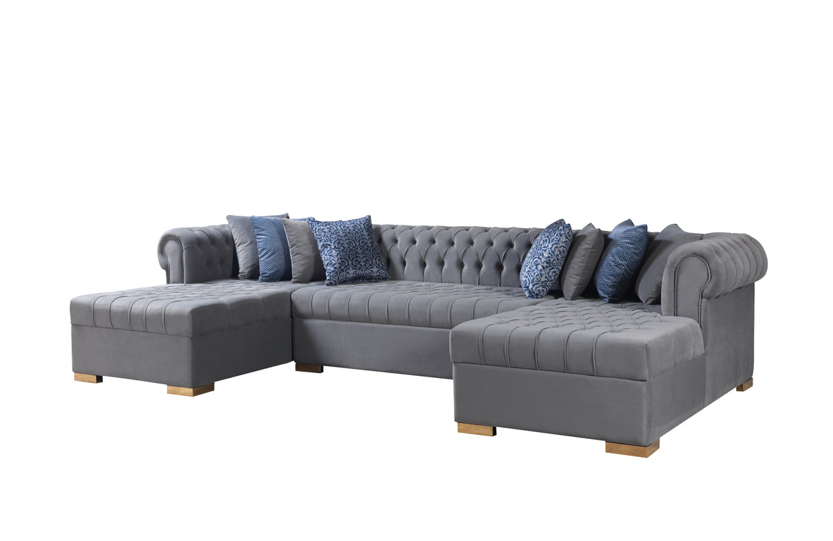 Side view of Emma Gray velvet sectional sofa