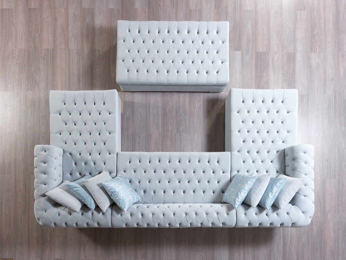 detail view of Emma Pearl Velvet Double Chaise Sectional sectional sofa