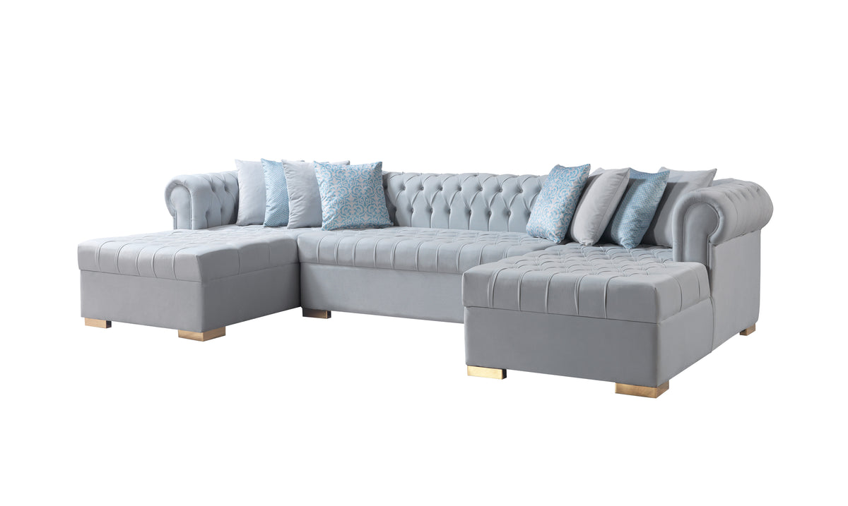 detail view of Emma Pearl Velvet Double Chaise Sectional sectional sofa